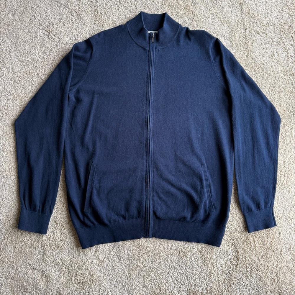 L.L.Bean Cotton Cashmere Zip Sweater Navy Blue Size L Tall